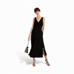& Other Stories Black Velvet Belted Midi/Maxi Dress